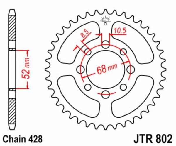 JT SPROCKETS Stål Standard Bakdrev 802 - 428