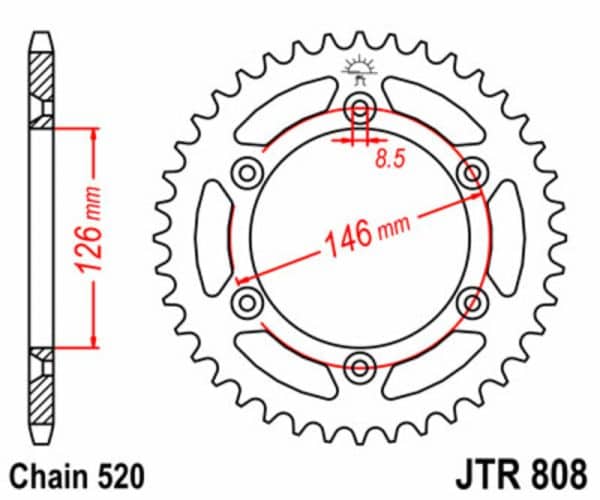 JT SPROCKETS Stål Standard Bakdrev 808 - 520