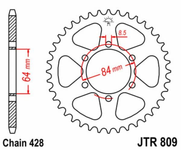 JT SPROCKETS Stål Standard Bakdrev 809 - 428
