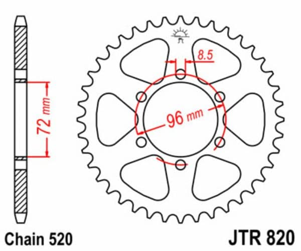 JT SPROCKETS Stål Standard Bakdrev 820 - 520