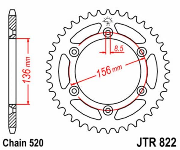 JT SPROCKETS Stål Standard Bakdrev 822 - 520