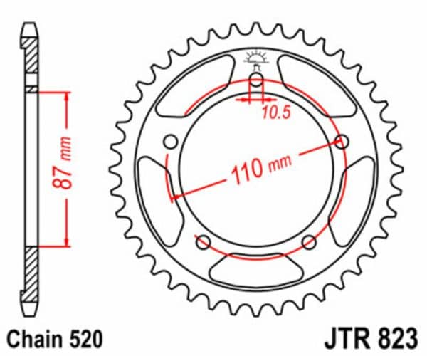 JT SPROCKETS Stål Standard Bakdrev 823 - 520
