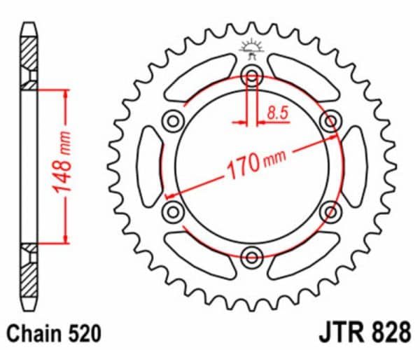 JT SPROCKETS Stål Standard Bakdrev 828 - 520