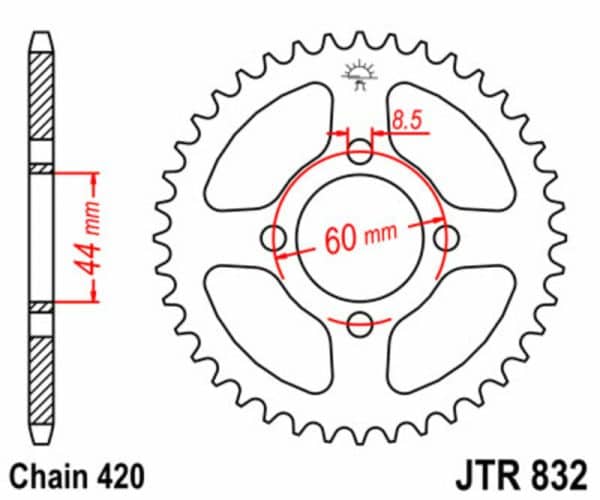 JT SPROCKETS Stål Standard Bakdrev 832 - 420