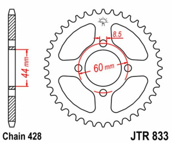 JT SPROCKETS Stål Standard Bakdrev 833 - 428