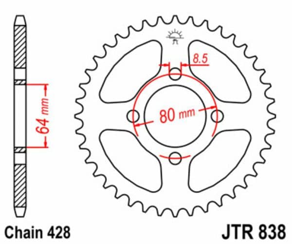 JT SPROCKETS Stål Standard Bakdrev 838 - 428