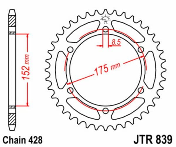 JT SPROCKETS Stål Standard Bakdrev 839 - 428