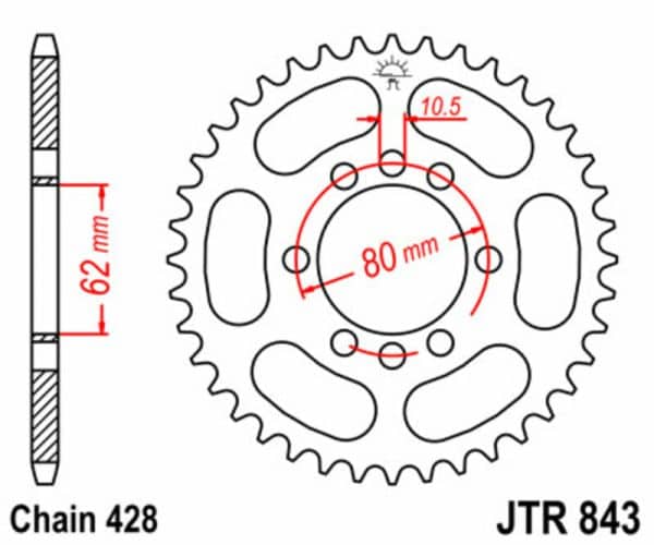 JT SPROCKETS Stål Standard Bakdrev 843 - 428
