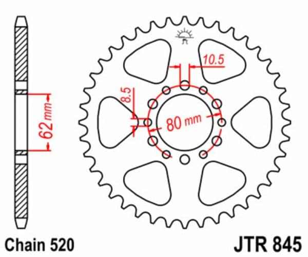 JT SPROCKETS Stål Standard Bakdrev 845 - 520