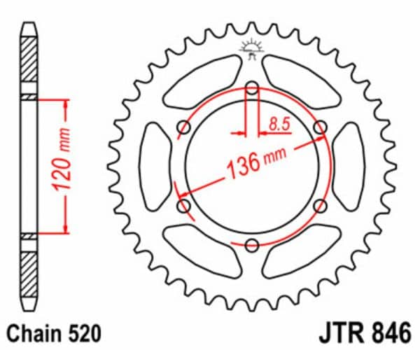JT SPROCKETS Stål Standard Bakdrev 846 - 520
