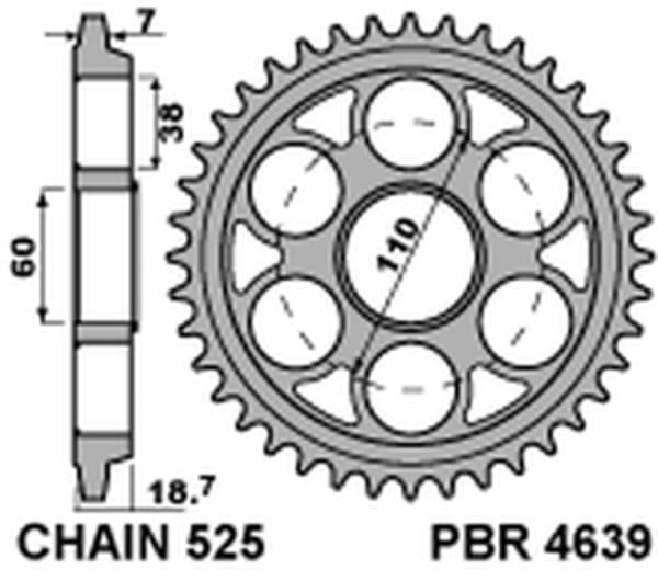 PBR Aluminium Ultralätt Hårdanodiserad Bakdrev 4639 - 525
