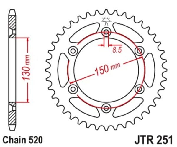 JT SPROCKETS Stål Självrengörande Bakdrev 251 - 520