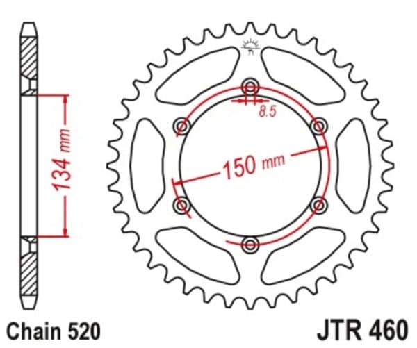 JT SPROCKETS Stål Självrengörande Bakdrev 460 - 520