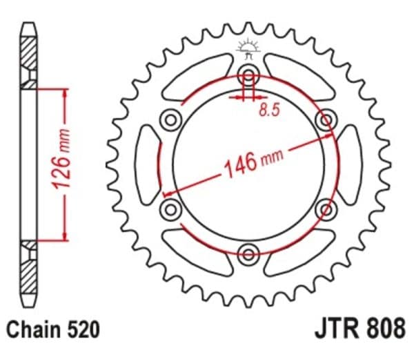 JT SPROCKETS Stål Självrengörande Bakdrev 808 - 520