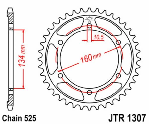 JT SPROCKETS Stål Standard Bakdrev 1307 - 525