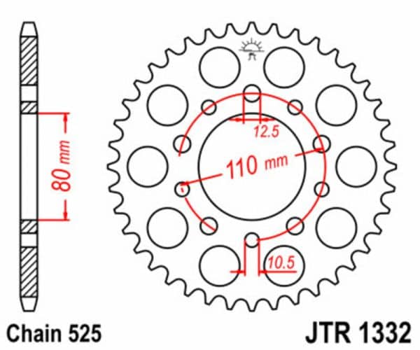 JT SPROCKETS Stål Standard Bakdrev 1332 - 525