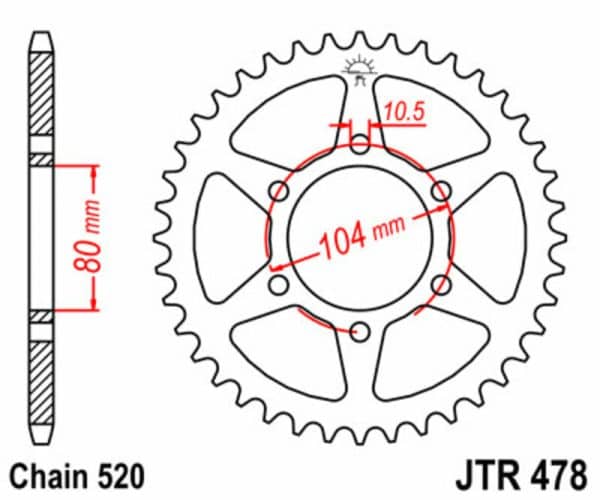 JT SPROCKETS Stål Standard Bakdrev 478 - 520