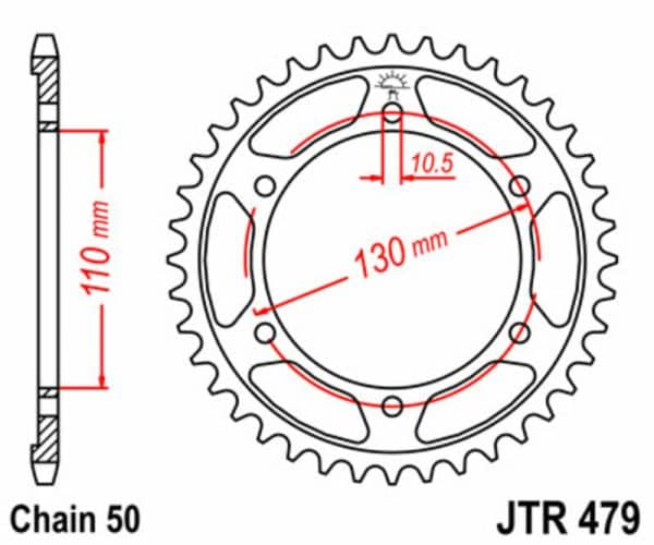 JT SPROCKETS Stål Standard Bakdrev 479 - 530