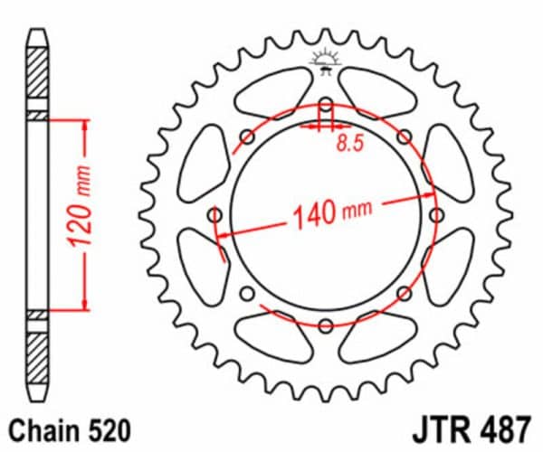 JT SPROCKETS Stål Standard Bakdrev 487 - 520