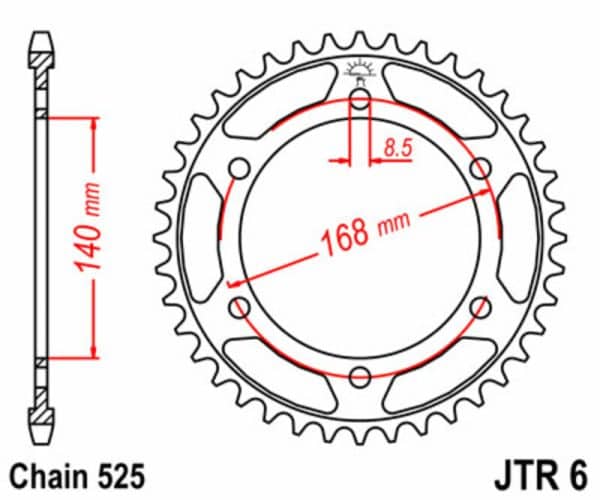 JT SPROCKETS Stål Standard Bakdrev 6 - 525
