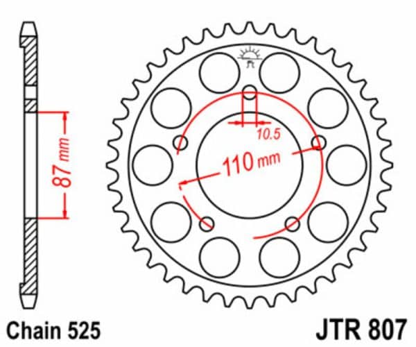 JT SPROCKETS Stål Standard Bakdrev 807 - 525