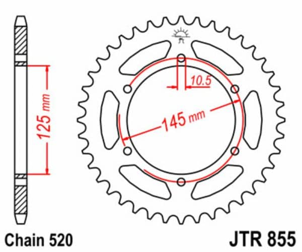 JT SPROCKETS Stål Standard Bakdrev 855 - 520