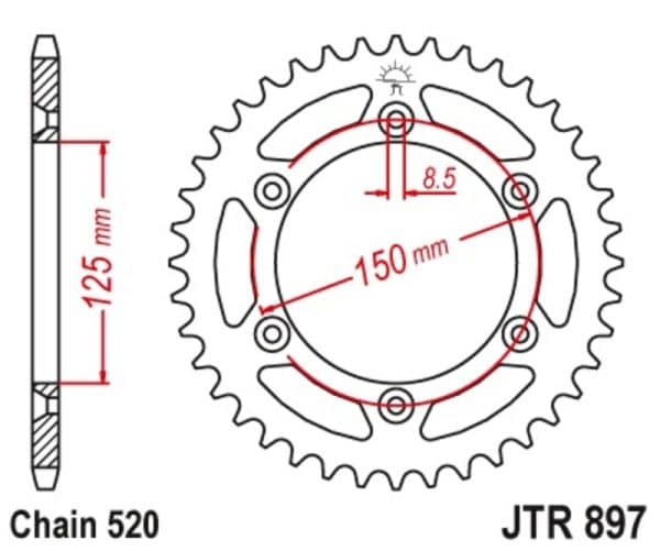 JT SPROCKETS Stål Standard Bakdrev 897 - 520