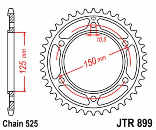 JT SPROCKETS Stål Standard Bakdrev 899 - 525