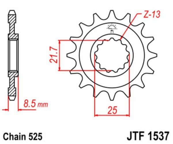 JT SPROCKETS Stål Standard Framdrev 1537 - 525