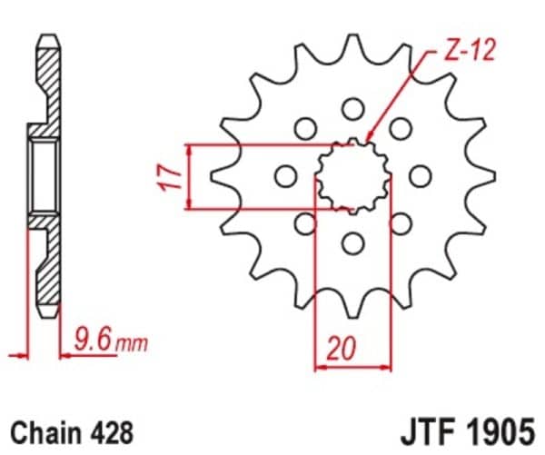 JT SPROCKETS Stål Standard Framdrev 1905 - 428