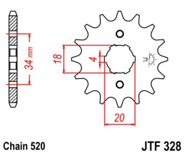 JT SPROCKETS Stål Standard Framdrev 328 - 520