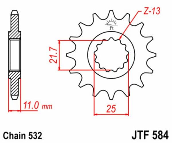 JT SPROCKETS Stål Standard Framdrev 584 - 532