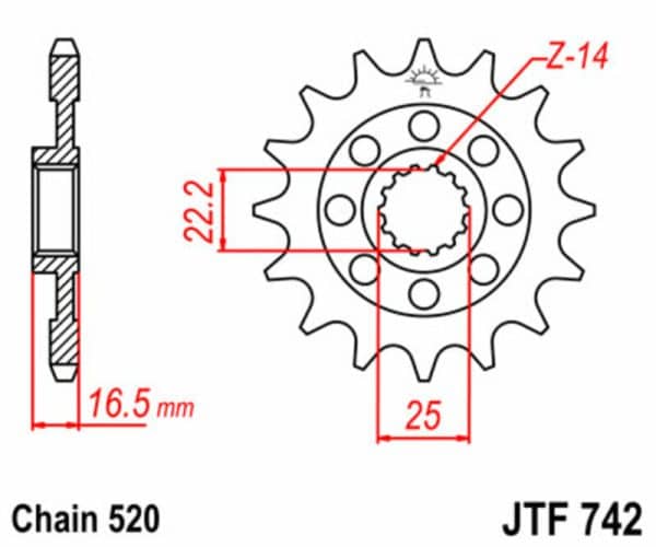 JT SPROCKETS Stål Standard Framdrev 742 - 520