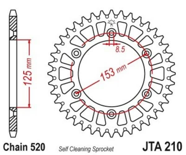 JT SPROCKETS Aluminium Ultralätt Självrengörande Bakdrev 210 - 520