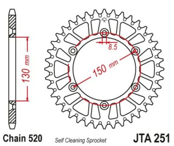 JT SPROCKETS Aluminium Ultralätt Bakdrev 251 - 520