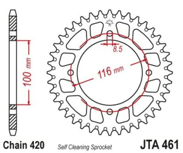 JT SPROCKETS Aluminium Ultralätt Självrengörande Bakdrev 461 - 420