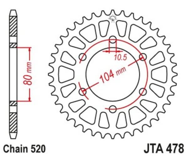 JT SPROCKETS Aluminium Ultralätt Självrengörande Bakdrev 478 - 520