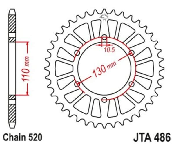 JT SPROCKETS Aluminium Ultralätt Bakdrev 486 - 520