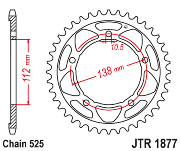 JT SPROCKETS Stål Standard Bakdrev 1877 - 525