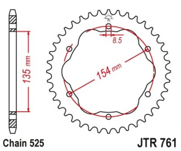 JT SPROCKETS Stål Standard Bakdrev 761 - 525