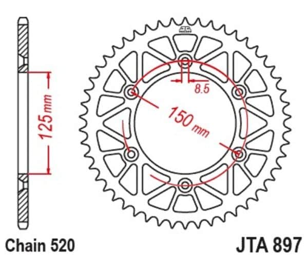 JT SPROCKETS Racelite Aluminium Black Bakdrev 897 - 520