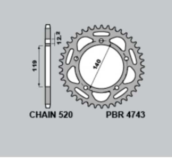 PBR Racing Aluminium Ultralätt Hårdanodiserad Bakdrev 4743 - 520